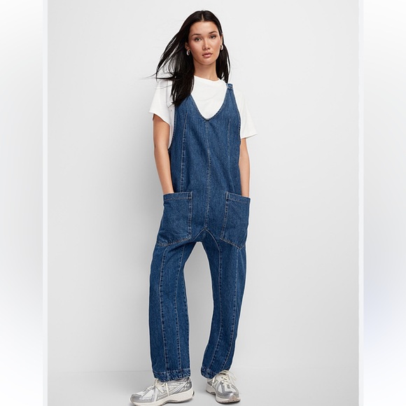 Free People Pants - Free People High roller Blue Denim Jumpsuit/overalls L